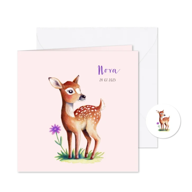 Geboortekaartje met lief hertje voor meisje 