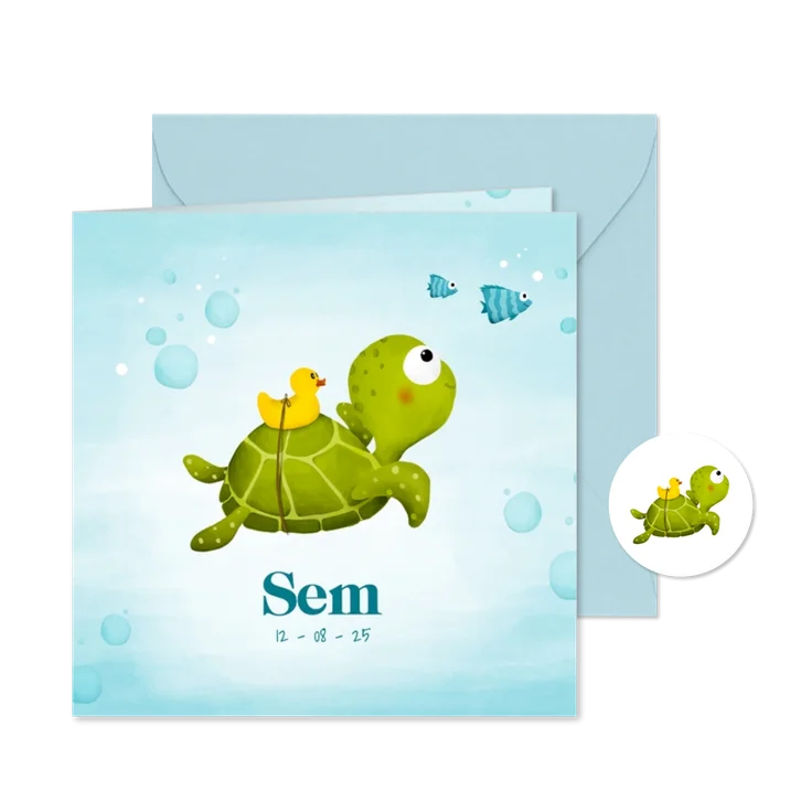 Geboortekaartje met lieve schildpad