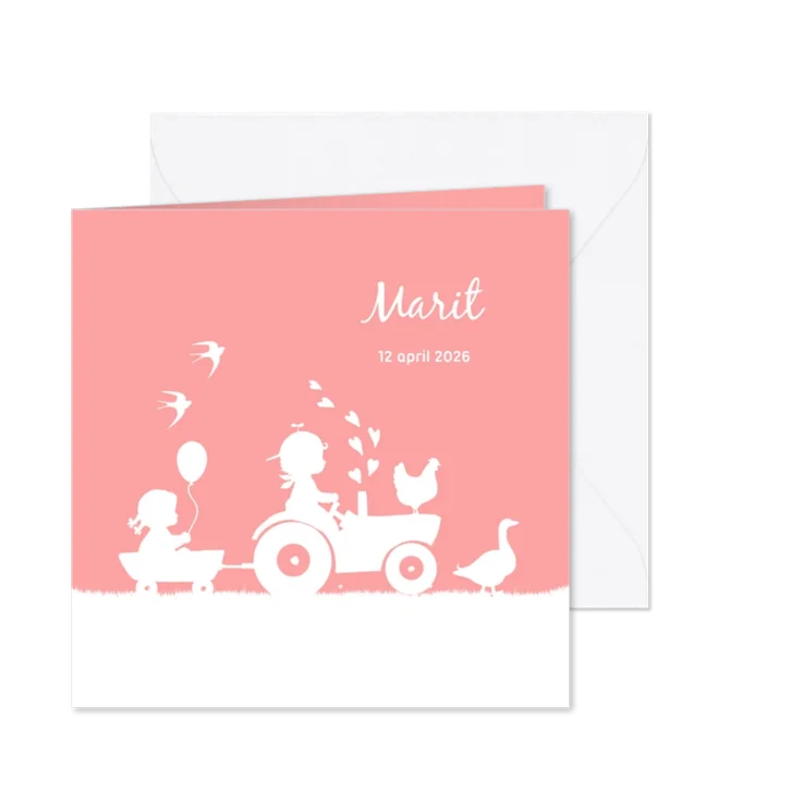 Geboortekaartje met tractor voor een zusje