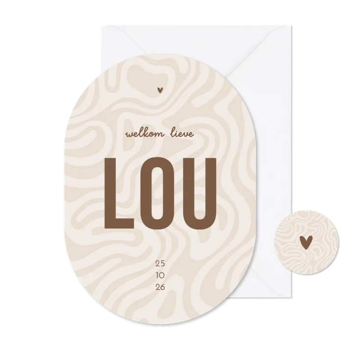 Geboortekaartje met wavy patroon beige ovaalvorm