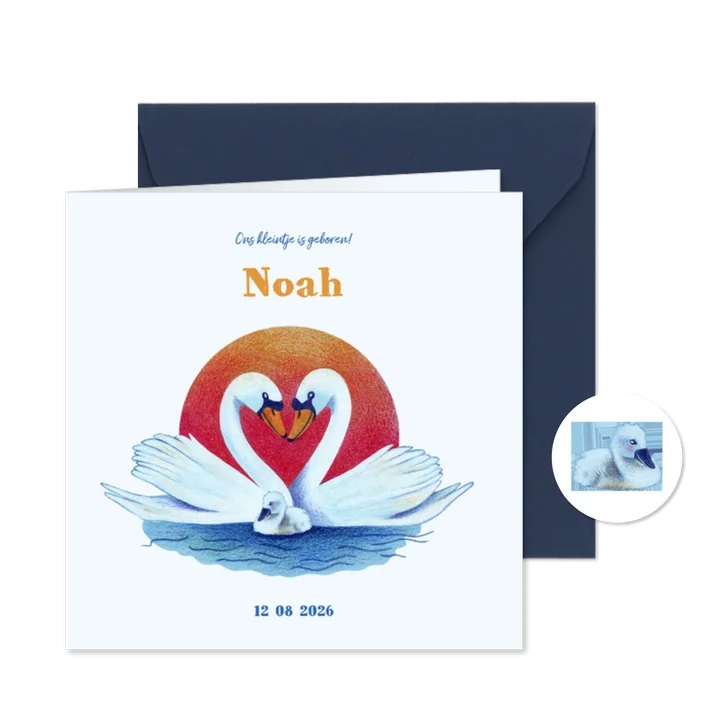 Geboortekaartje met zwaan voor een jongen