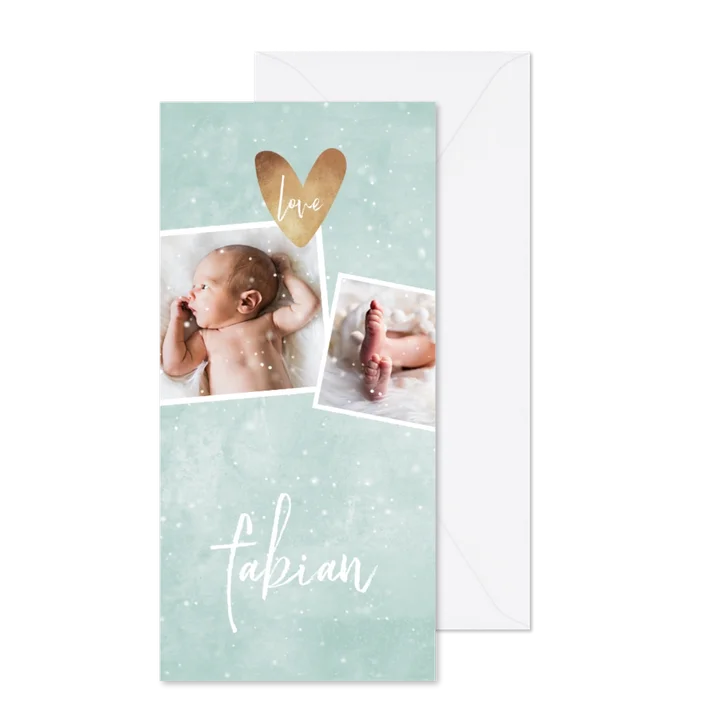 Geboortekaartje mintgroen met 4 foto's winterlook