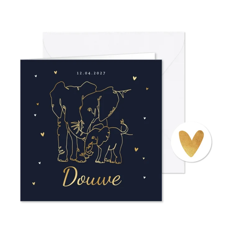 Geboortekaartje olifant gezin goud hartjes