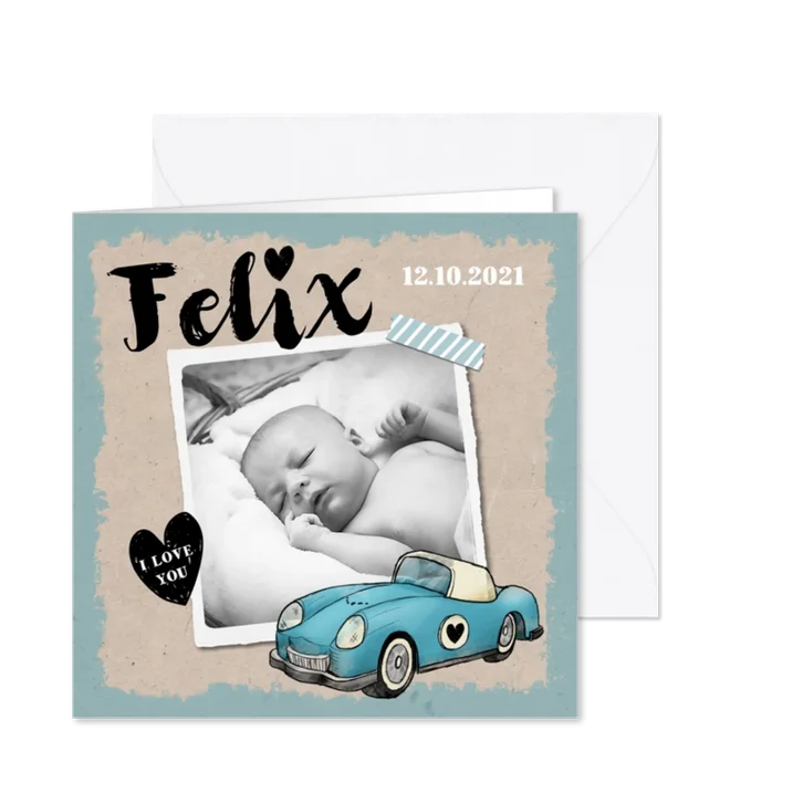 Geboortekaartje origineel en vintage met eigen foto