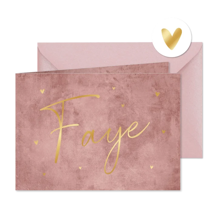 Geboortekaartje oudroze stijlvol hartjes goud sierlijk