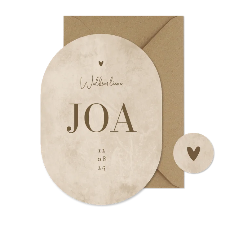 Geboortekaartje ovaal beige betonlook stijlvol unisex