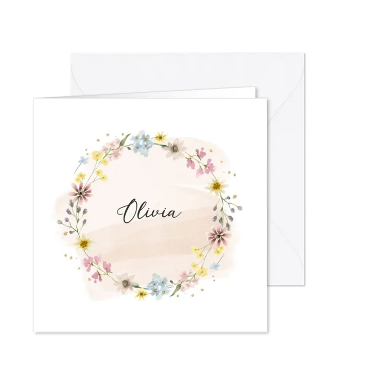 Geboortekaartje pastel bloemenkrans