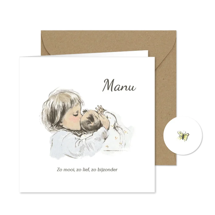 Geboortekaartje pentekening baby grote broer in kleur