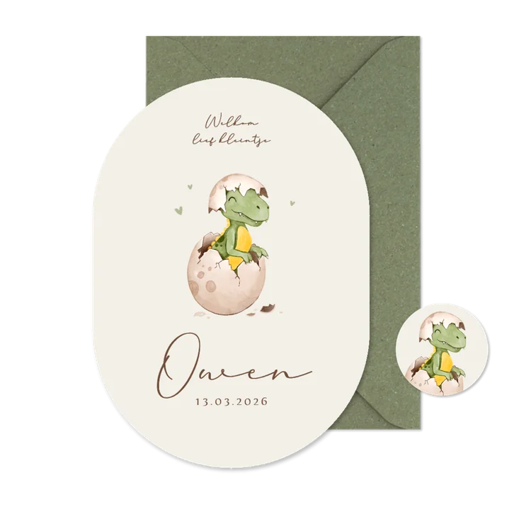 Geboortekaartje pilvorm baby dino t-rex ei schattig