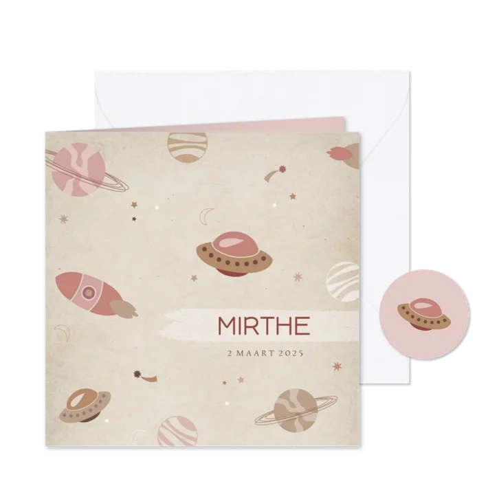 Geboortekaartje planeten roze
