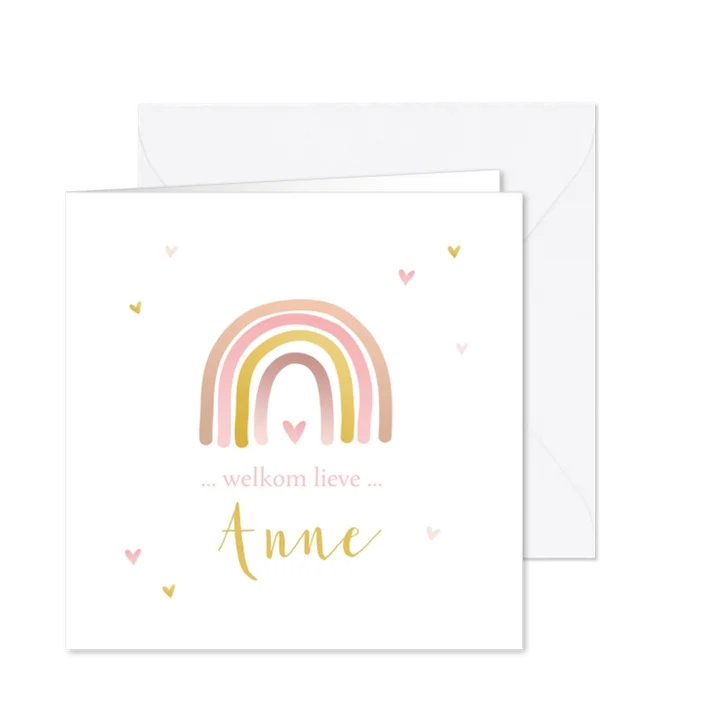 Geboortekaartje regenboog roze goudlook