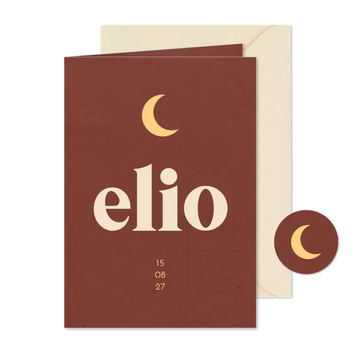 Geboortekaartje roestbruin betonlook met maantje