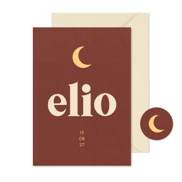 Geboortekaartje roestbruin betonlook met maantje