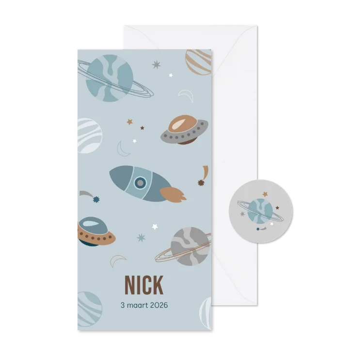 Geboortekaartje ruimte jongen langwerpig