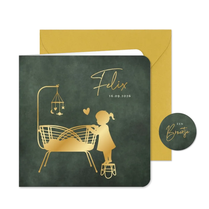 Geboortekaartje silhouet wieg grote zus babybroertje