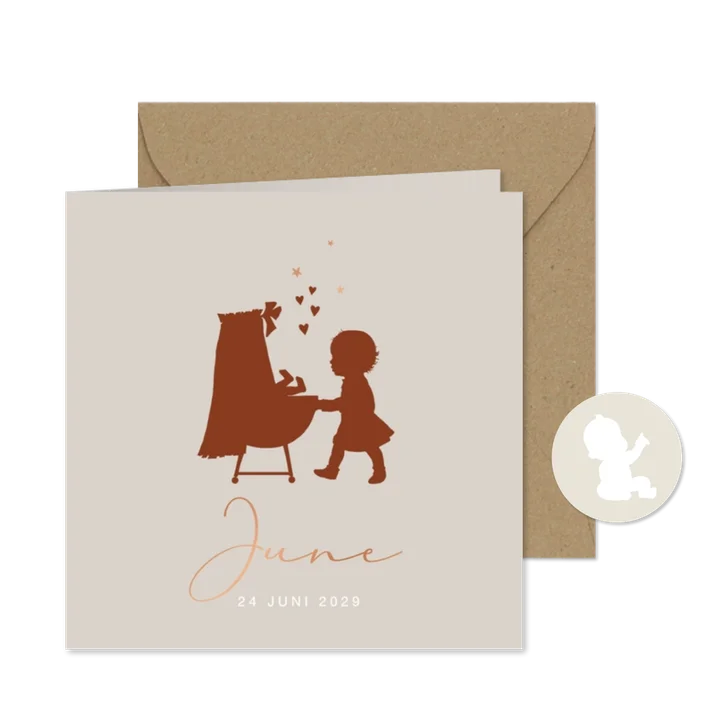 Geboortekaartje silhouet wieg zusje
