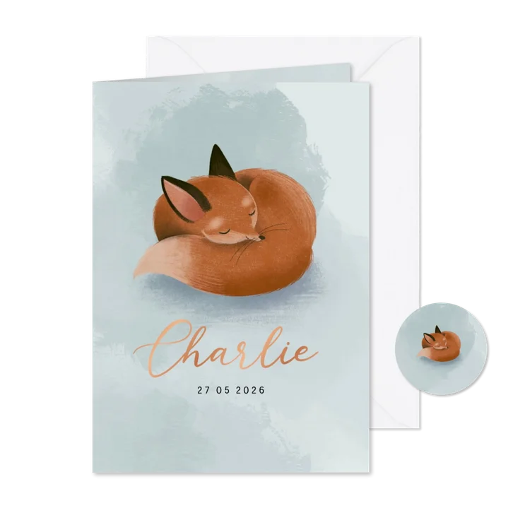 Geboortekaartje slapend lief vosje