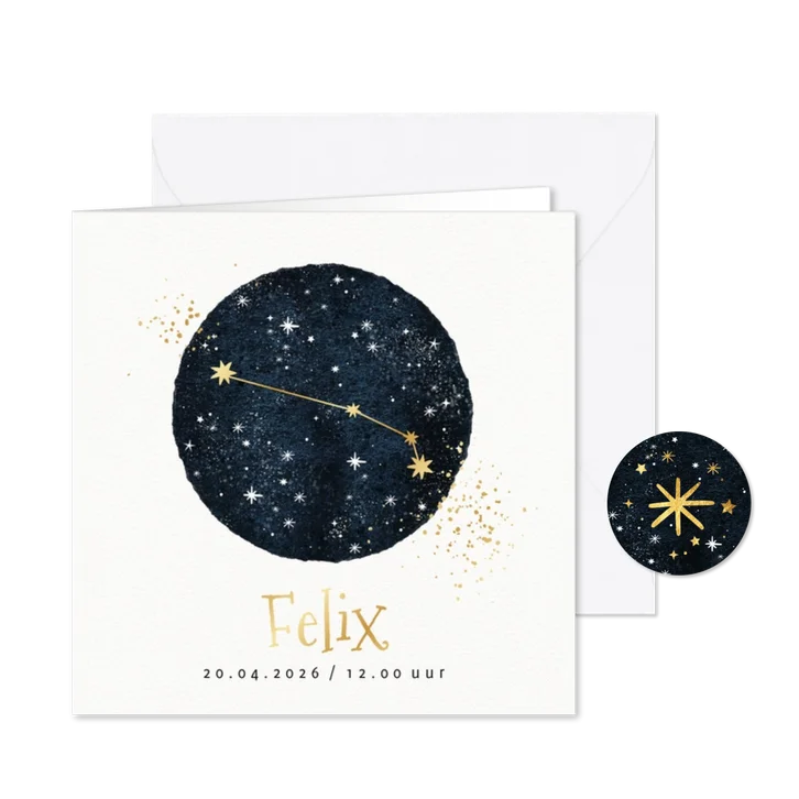 Geboortekaartje sterrenbeeld Ram watercolour spetters