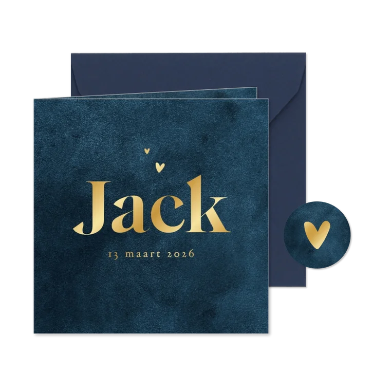 Geboortekaartje stijlvol blauw goud hartje