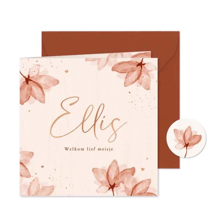 Geboortekaartje stijlvol bloesem hout beige lief meisje