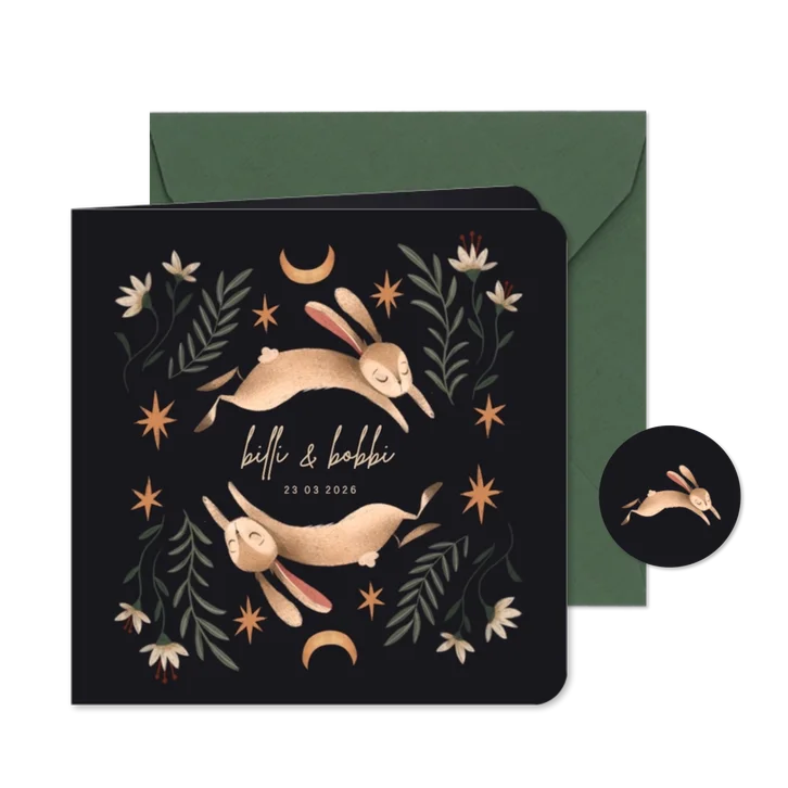 Geboortekaartje stijlvol haasje met bloemen vierkant