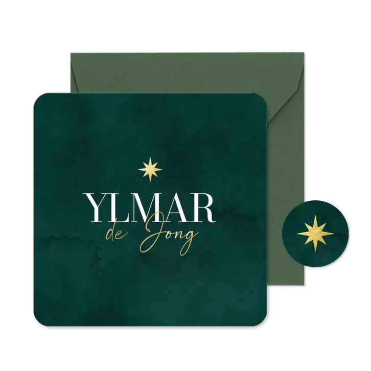 Geboortekaartje stijlvol waterverf ster winter goud groen