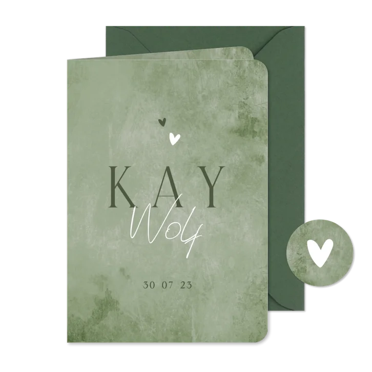 Geboortekaartje stoer natuurlijk jongen groen hartjes