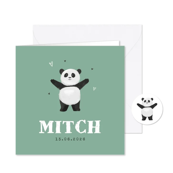 Geboortekaartje stoer panda beer dieren groen