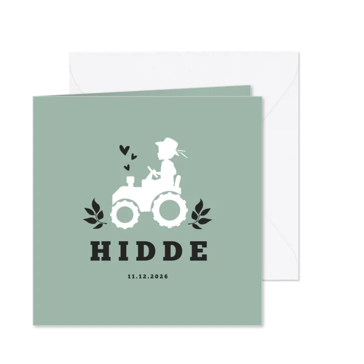 Geboortekaartje stoer tractor silhouet in het Fries