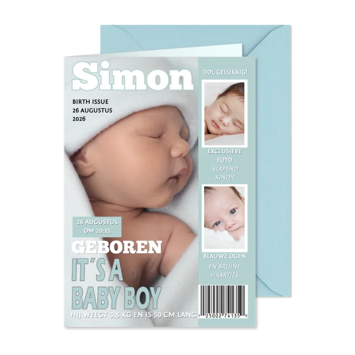 Geboortekaartje Tijdschrift Blue