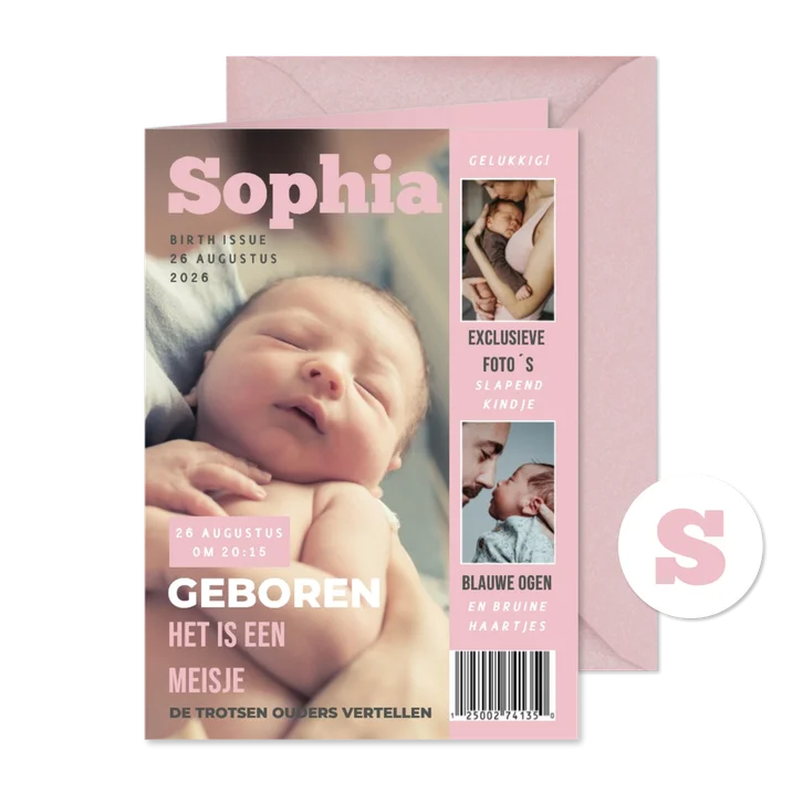 Geboortekaartje Tijdschrift Roze