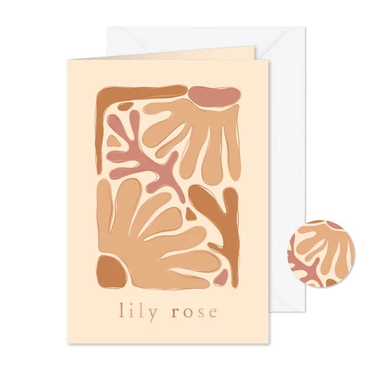 Geboortekaartje trendy abstracte bloemen met koperfolie