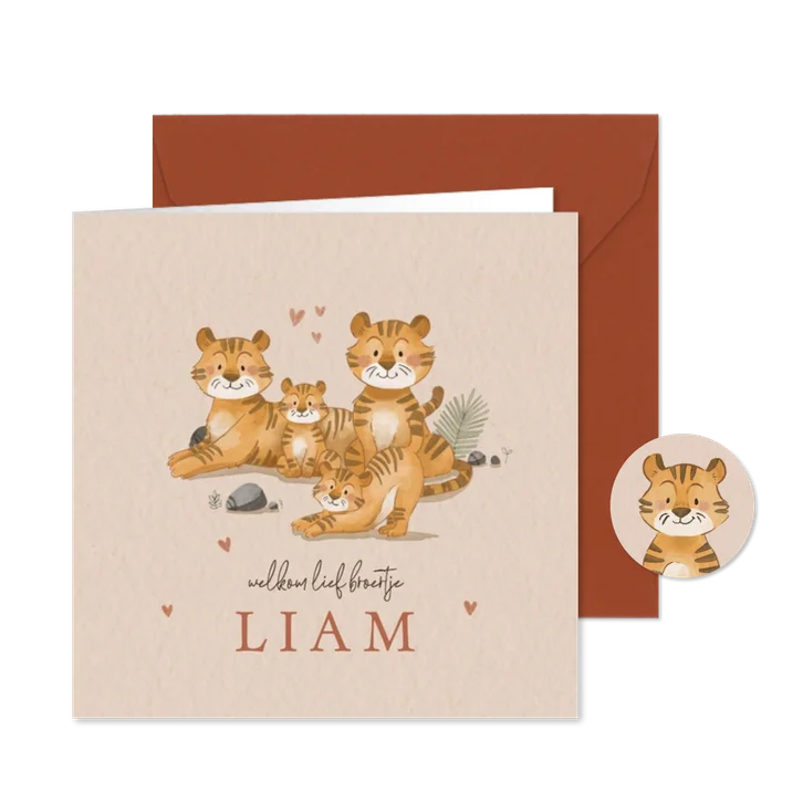Geboortekaartje tweede kindje met tijgertje