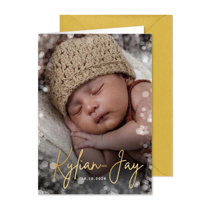 Geboortekaartje uniseks met grote foto en confetti kader