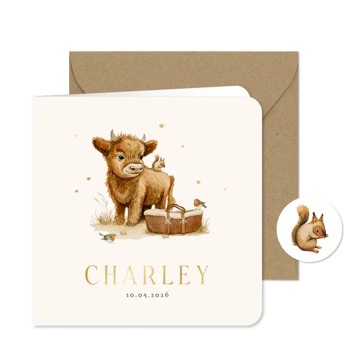Geboortekaartje unisex dieren mozesmand waterverf schattig