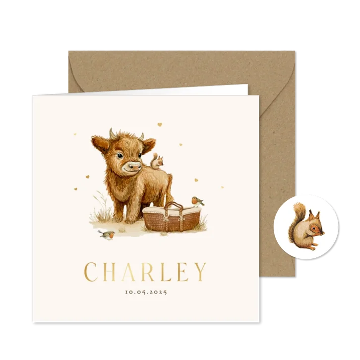 Geboortekaartje unisex dieren mozesmand waterverf schattig