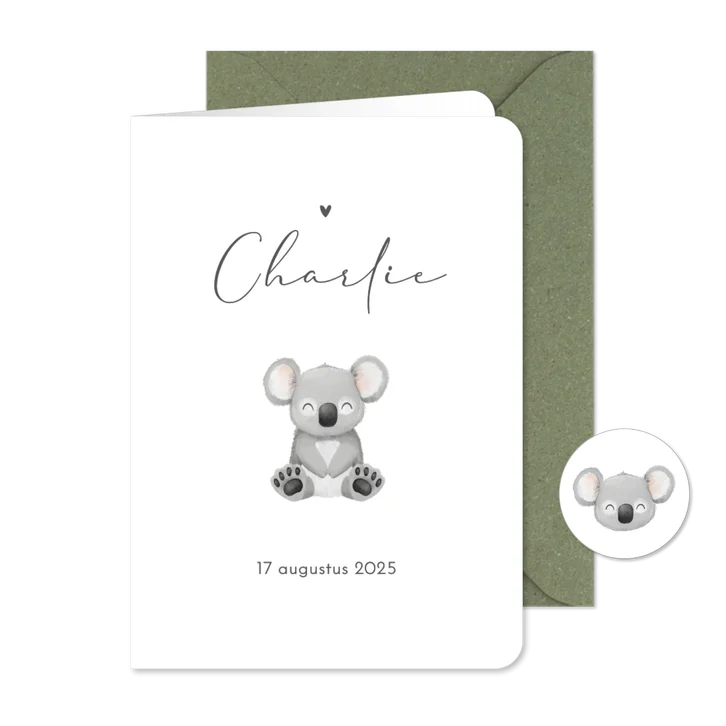 Geboortekaartje unisex lief minimalistisch koala