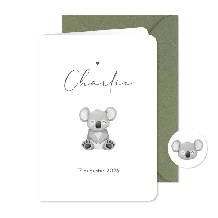 Geboortekaartje unisex lief minimalistisch koala
