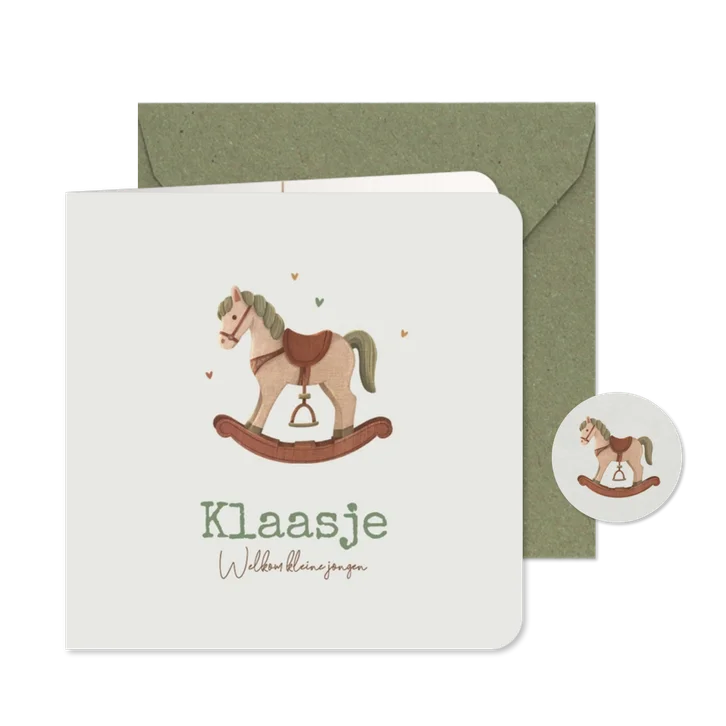 Geboortekaartje vintage hobbelpaard speelgoed hip