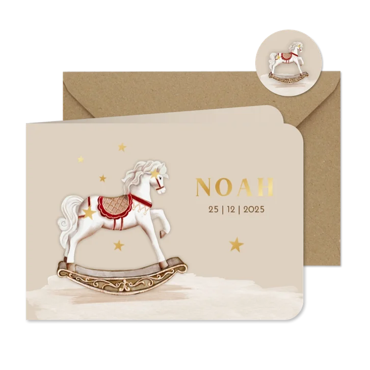 Geboortekaartje vintage hobbelpaardje