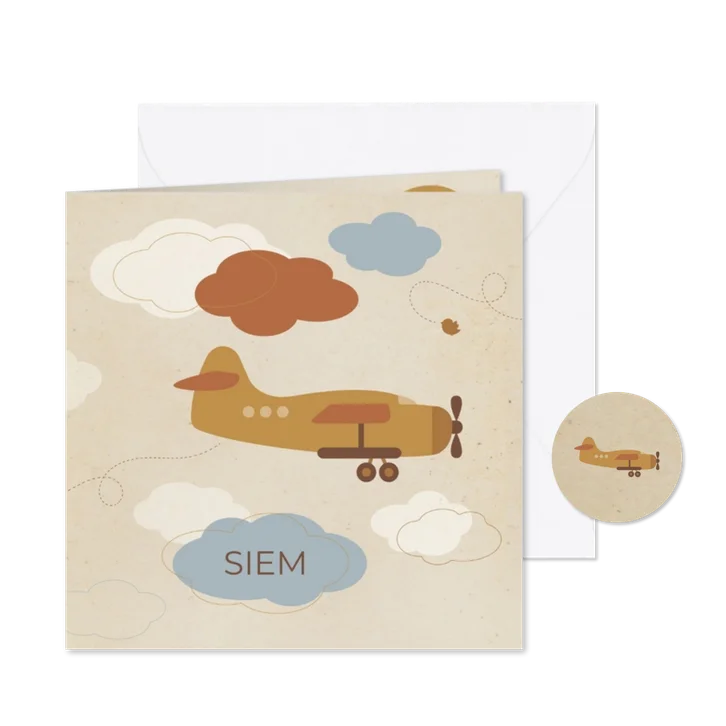 Geboortekaartje vliegtuig geel 