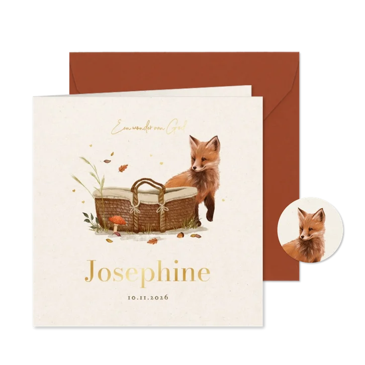 Geboortekaartje vosje herfst mozesmand lief christelijk