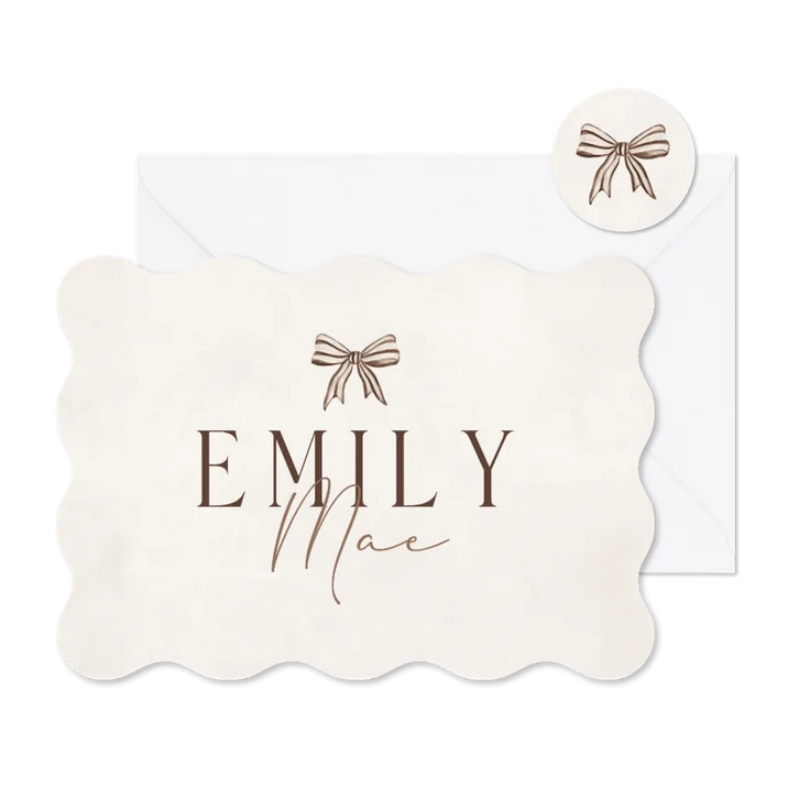 Geboortekaartje wave strikje beige gestreept stijlvol lief