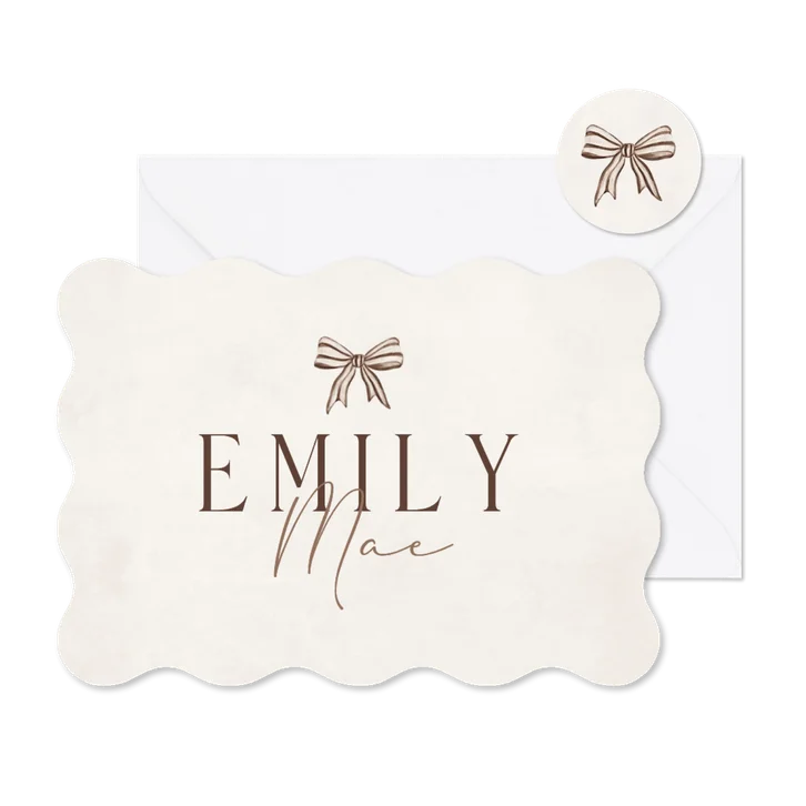 Geboortekaartje wave strikje beige gestreept stijlvol lief