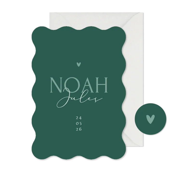 Geboortekaartje wave vorm stijlvol groen jongen hartje