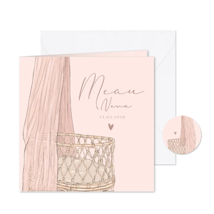 Geboortekaartje wiegje hip meisje roze