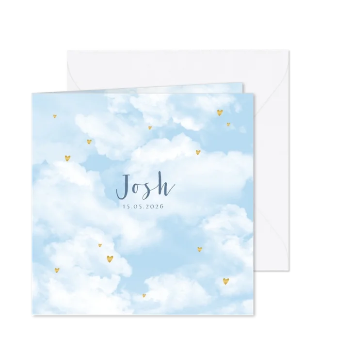 Geboortekaartje wolken hartjes goudlook jongen