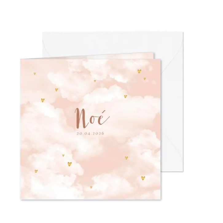 Geboortekaartje wolken hartjes goudlook meisje