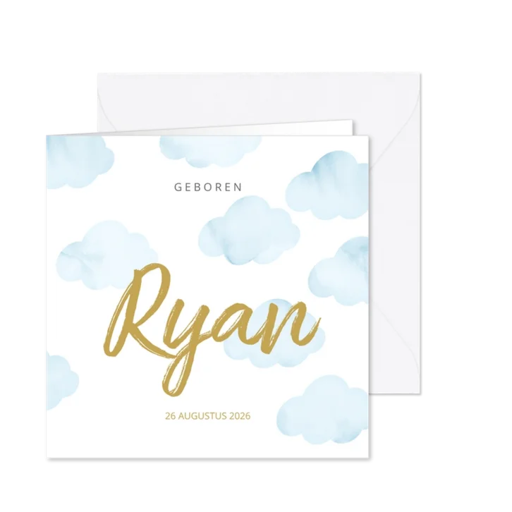 Geboortekaartje wolkjes aquarel jongen