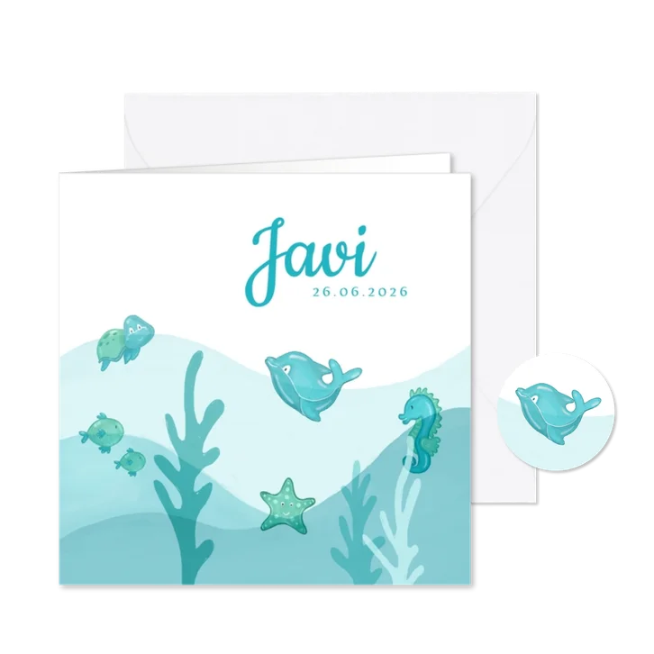 Geboortekaartje zeedieren golven jongen